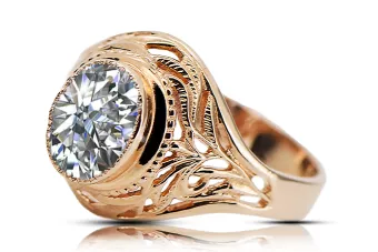 Pierścionek z różowego 14k złota z Cyrkonią vrc012r-zi Styl Vintage Art Deco Rosyjska biżuteria w stylu ZSRR